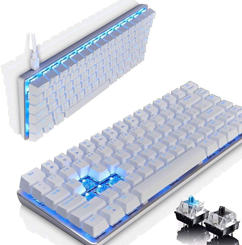 [Australia - AusPower] - LexonElec Wired Gaming Keyboard AK33 Blue LED Backlit 82 Keys USB Mechanical Pro Gamer Keypad for Office Typists Playing Games (Black Switch,White) White 