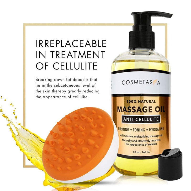 [Australia - AusPower] - Cellulite Massage Oil with Cellulite Massager - 100% Natural Cellulite Treatment, Deeply Penetrates Skin to Break Down Fat Tissue- Firms, Tones, Tightens & Moisturizes Skin by Cosmetasa 8.8 Fl Oz (Pack of 1) 