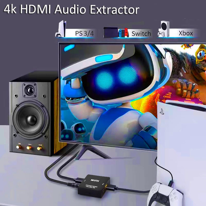 [Australia - AusPower] - HDMI Audio Extractor, 4K HDMI to HDMI Splitter 3.5mm AUX Audio 1080P, Compatable for TV, PC, PS3/4/5, Blu-ray/DVD/HD Player, Projector, Sound System, Xbox, Switch 