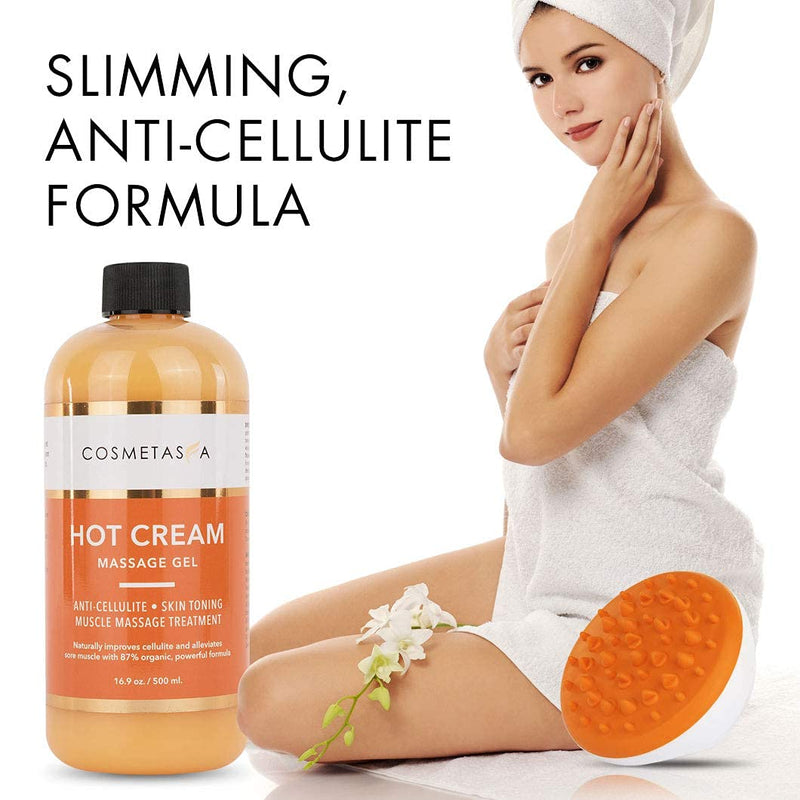 [Australia - AusPower] - Cosmetasa Hot Cream Massage Gel with Massager Mitt- Natural and 87% Organic Cellulite Cream - Multi Use, Skin Toning Cream, assists in Pain Relief for Joints and Muscle Sores - 8.8 Oz 8.8 Ounce (Pack of 1) 