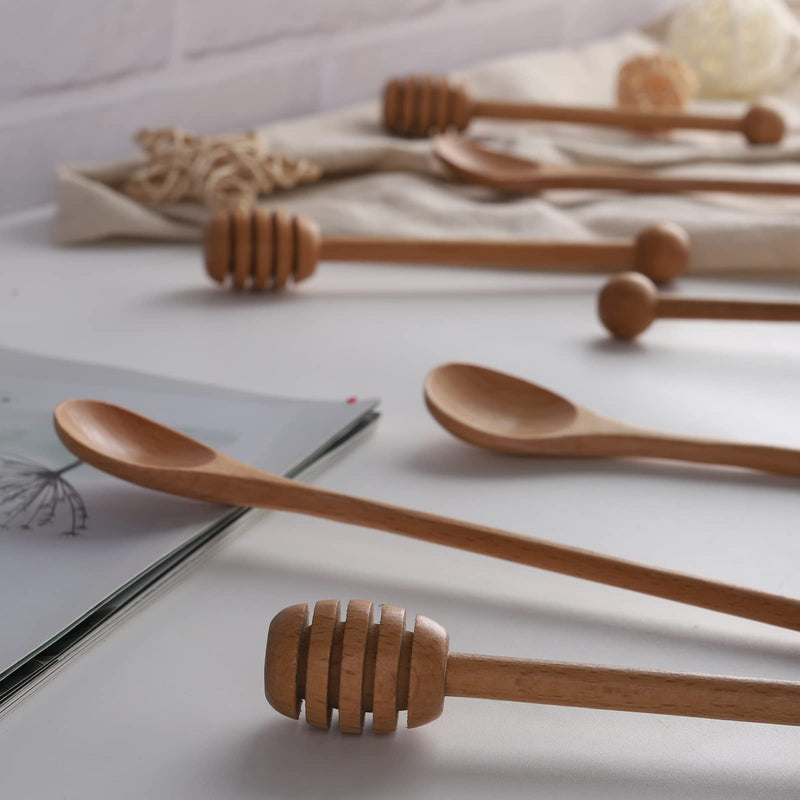 [Australia - AusPower] - 2pcs 6inch Honey Dipper Stick,2pcs 7.87inch Long Handle Coffee Stirring Spoons,Beech Wooden Honey Jar Spoons Stirrer,Dessert Iced Tea Cocktail Mixing Spoons for Home Kitchen,Wedding Party Favors 4 