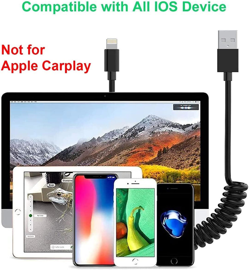[Australia - AusPower] - (Not CarPlay)2-Pack 4FT/1.2M Coiled Lightning Charging Cable,MFi Certified Retractable USB to Apple Lightning IOS Spring Charger Adapter Connector for iPhone 13/12/11/Pro Max/Xs/8/Plus/Pad Pro Air/Pod 