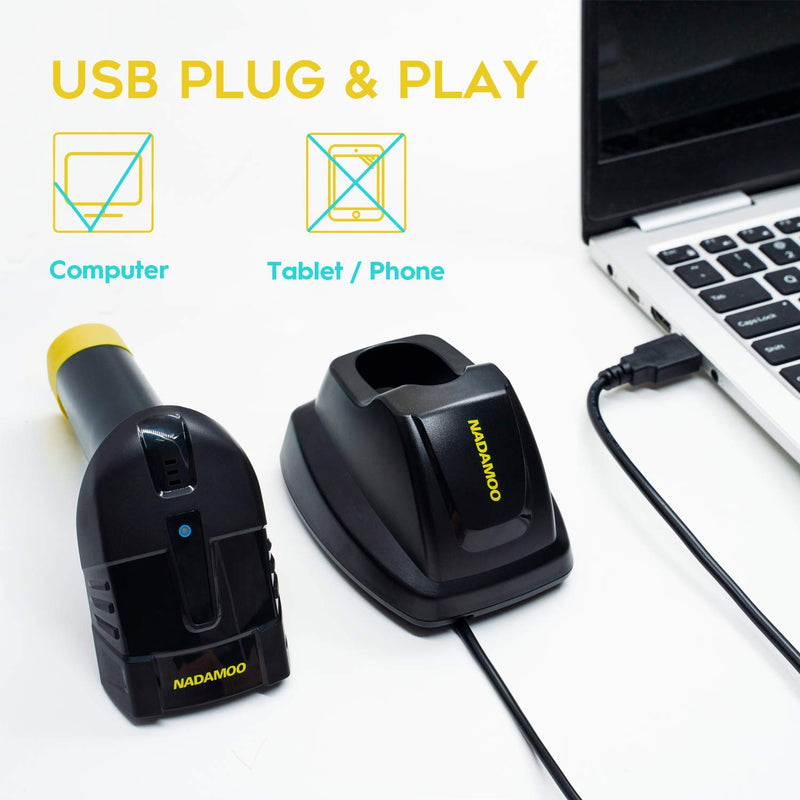 [Australia - AusPower] - NADAMOO Wireless Barcode Scanner with Charging Cradle, Read 1D, 2D, QR Code, Data Matrix, PDF417, 400m Transmission Distance, 2200mAh Rechargeable Battery, Cordless CMOS Image Reader for Computer 