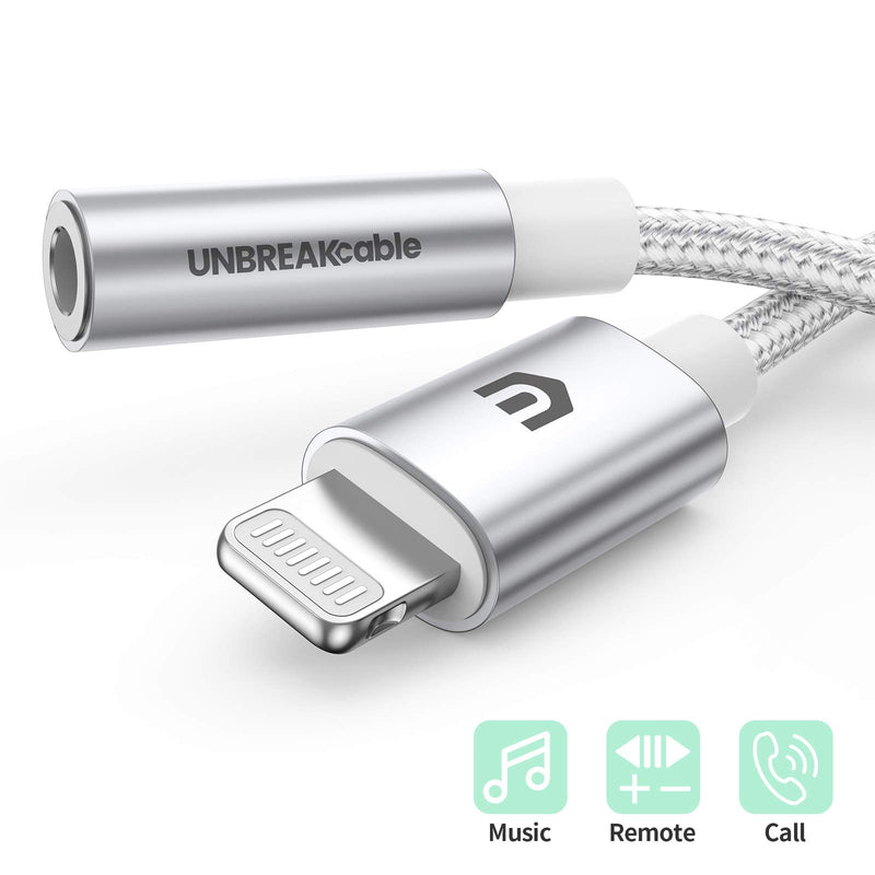 [Australia - AusPower] - UNBREAKcable Headphones Adapter for iPhone, MFi Certified Lightning to 3.5mm Jack Converter with Newest Apple Original Chip Compatible for iPhone 13/12/SE/11 Pro/Xs MAX/XR/X/8/iPad/iPod - Silvery 