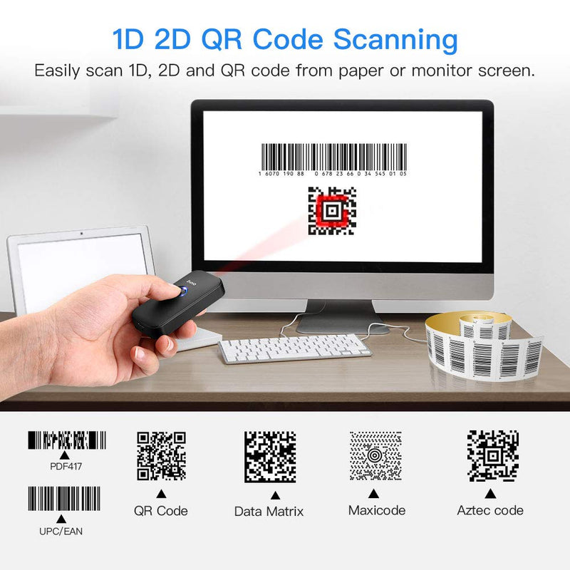 [Australia - AusPower] - Eyoyo Mini Bluetooth 2D Barcode Scanner, 3-in-1 USB Wired/2.4G Wireless/Bluetooth Bar Code Reader Portable 1D QR Image Scanner PDF417 Data Matrix Code for iPad, iPhone, Android, Tablets or Computer PC 