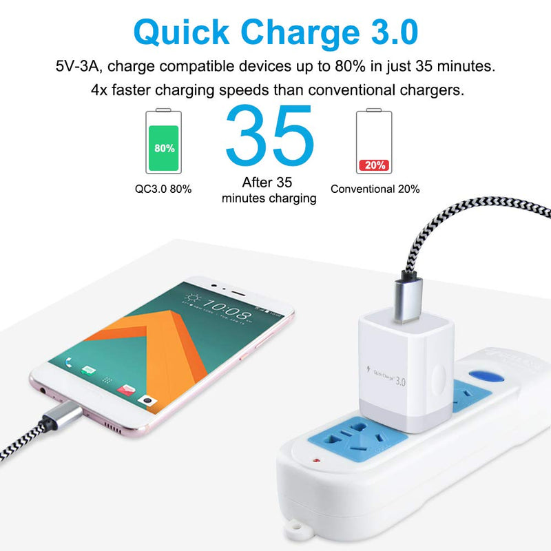 [Australia - AusPower] - Quick Charge 3.0 Fast Charger Compatible Moto X4, Z4 Z3 Z2 Z Play Force, G8 G7 Power Play, G6, G6 Plus(Not for G6 Play), Motorola One, 18W Rapid Wall Charger with 6Ft USB Type C Charging Cable Cord 1Pack 