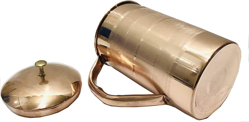 [Australia - AusPower] - Pure Copper Water Jug with glass set Pitcher 51 Oz Ayurvedic Leak Proof Copper Vessel for Drinking Water Storage & Serving For Health Benefits, Yoga, Fitness, Christmas Gift 1.5 Liter 2 glass 