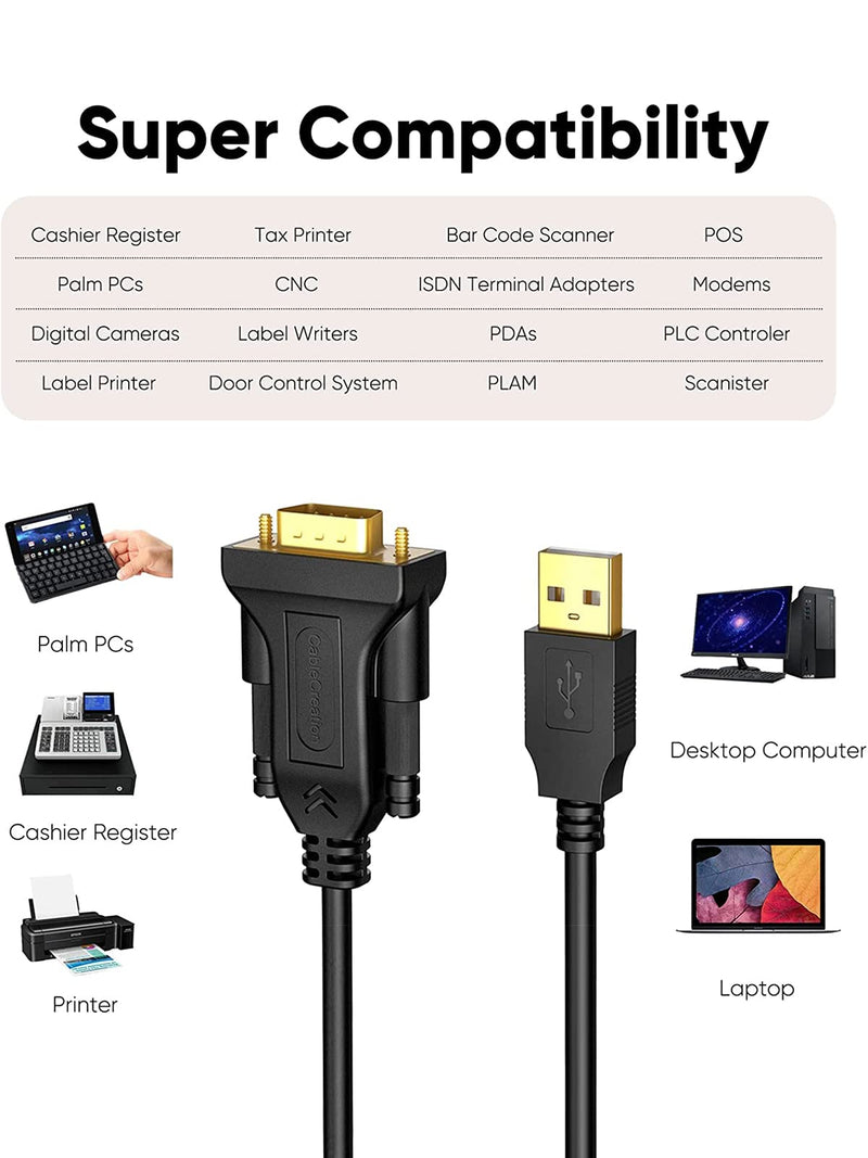 [Australia - AusPower] - CableCreation 3.3 Feet USB to RS232 Serial Cable with Prolific PL2303 Chip, DB9 Adapter for Windows 10, 8.1, 8,7, Vista, XP, Linux, Mac OS X, 1M /Black 3.3FT 1 