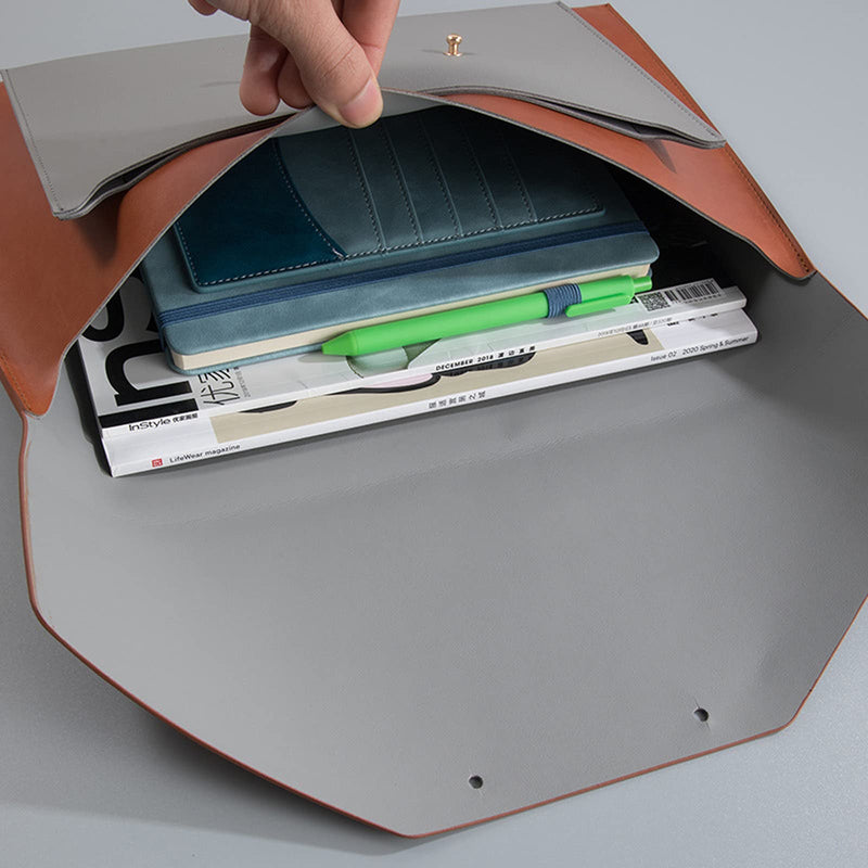 [Australia - AusPower] - Enyuwlcm PU Leather A4 File Folder Document Holder Portfolio Envelope Folder Case with 2 Compartments Brown&Gray Match 