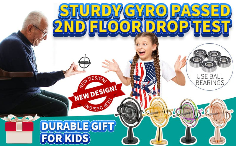 [Australia - AusPower] - DjuiinoStar Premium Gyroscope: Sturdy&Durable, Pass 2nd Floor Drop Test, Long Spin Time (Play Tricks at Ease, Use Ball Bearings), Educational Physics Anti-Gravity Toy DG-5B Black 