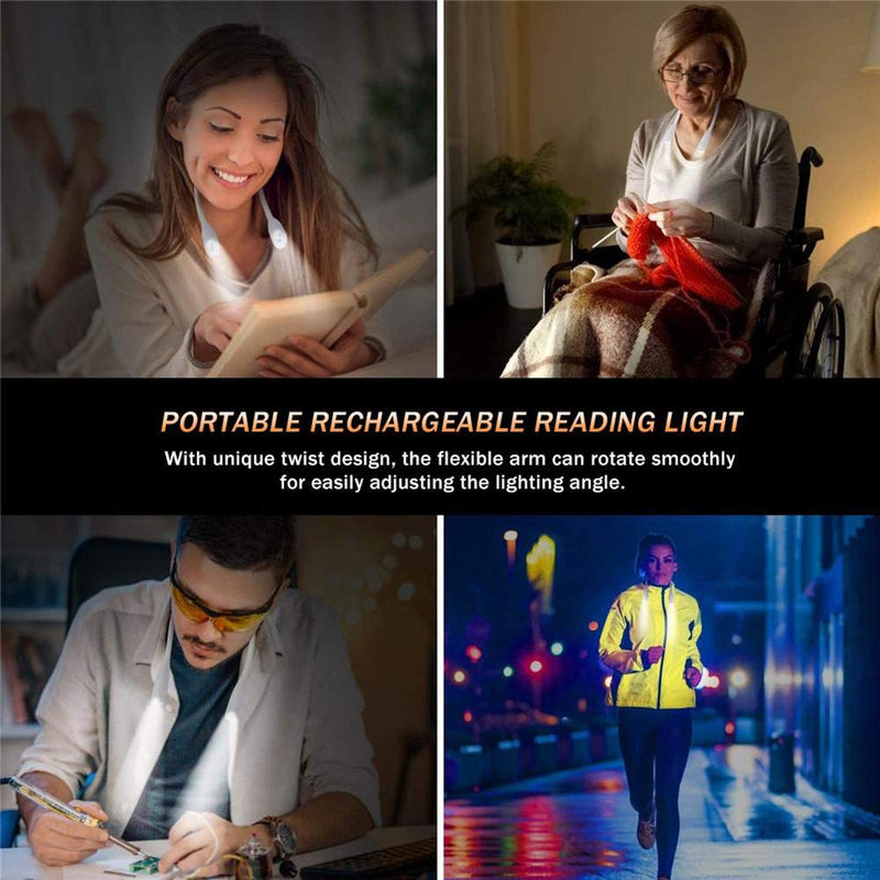 [Australia - AusPower] - QEBIDUM Led Neck Reading Light, Book Light for Reading in Bed, Necklamp Necklight Hands Free Hung USB Rechargeable Flexible Booklight, Night Reading Lamp for Indoor Knitting Outdoor Camping White 