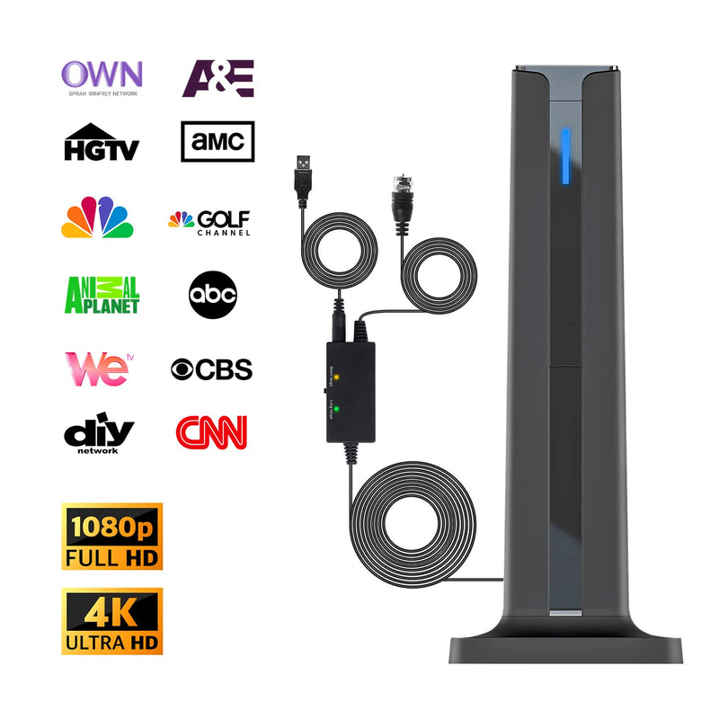 [Australia - AusPower] - Antier 450 Miles Range Indoor TV Antenna – HDTV Antennas are 8K 4K Full HD Compatible, with Best Powerful Amplifier and Signal Booster, 16ft Coaxial Cable for Smart & Older TVs 