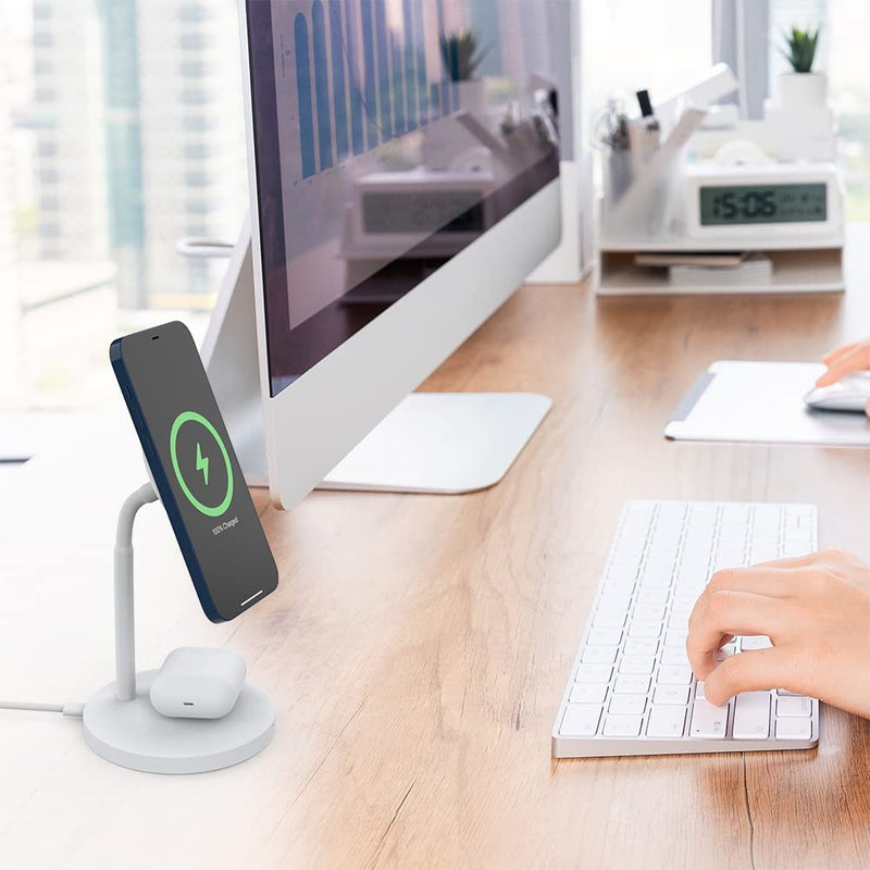 [Australia - AusPower] - Techsmarter 2-in-1 Magnetic Wireless Charger Pad & Stand with 20W USB-C Wall Charger & 5ft USB-C Cable. Compatible with iPhone 13, iPhone 12, & AirPods 