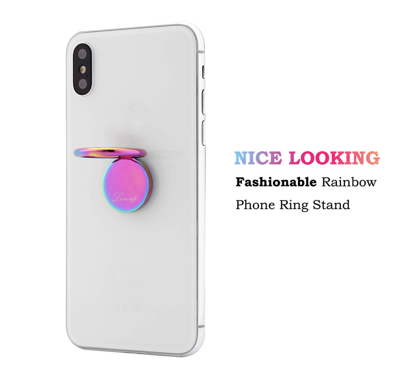 [Australia - AusPower] - lenoup Rainbow Cell Phone Ring Stand Holder,Purple Multicolor Ring Grip Kickstand,360 Rotation Metal Finger Ring for Almost All Phones,Pad 