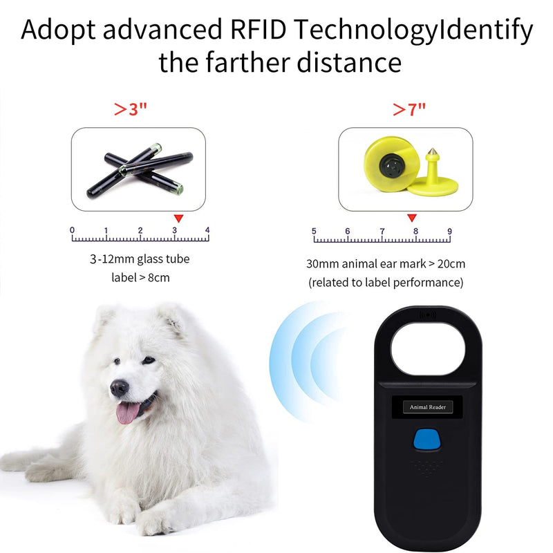[Australia - AusPower] - Portable OLED Display Pet Microchip Scanner, FDX-B ISO 11784/11785 and RFID EMID Animal Handheld Reader with Information Storage for Animal Tracking and Management 