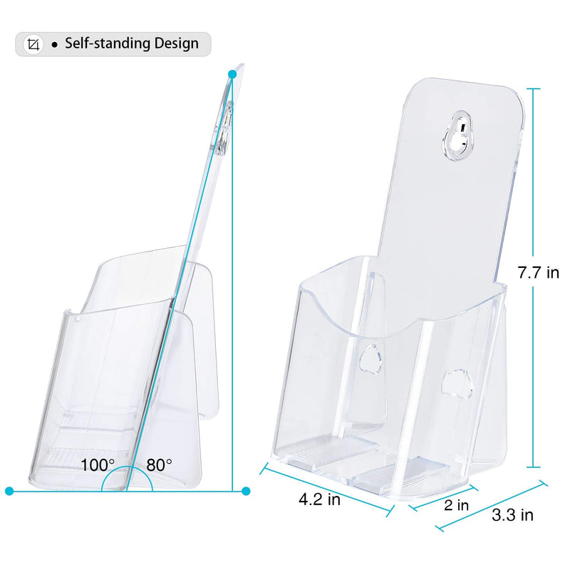 [Australia - AusPower] - (4 Pack) Acrylic Brochure Holder, 4 inches Wide Clear Plastic Flyer Holder, Magazine, Document, Booklet Display Stand Holder for Wall/Office Tabletop, Including 4 Adhesive Hooks flyer holder 4 inches 