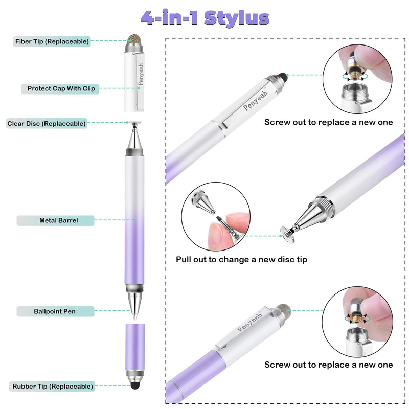 [Australia - AusPower] - Penyeah Stylus Pen for iPad/iPhone/Android (4 in 1),Universal Touch Screen Disc Tip/Mesh & Rubber Tip Stylist Pen for All Capacitive Phones/Tablets/Laptops-Dream Purple Dream Purple 