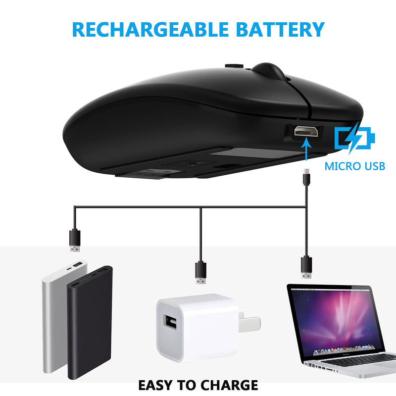 [Australia - AusPower] - Bluetooth Mouse, Rechargeable Computer Wireless Mouse for MacBook Pro/ MacBook Air Laptop Desktop PC Mac iMac iPad iPhone Tablet Cell Phone Windows Android Portable Silent 2.4G Cordless Mice (Black) Black 