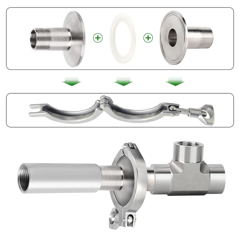 [Australia - AusPower] - TAISHER 2PCS 1.5" Tri Clamp to 1" NPT Male Stainless Steel Sanitary Fitting Home Brew Connector (Ferrule OD 50.5mm) 1 Inch 