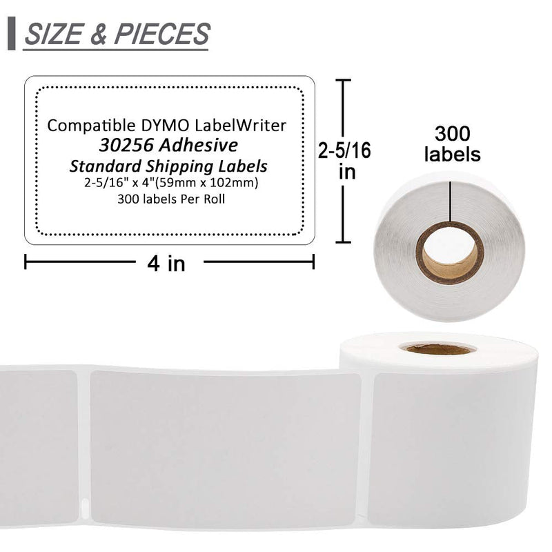 [Australia - AusPower] - Label KINGDOM Compatible Paper Roll Replacement for Dymo 30256 Standard Large Shipping Labels 2-5/16'' x 4'' LW White Labels for LabelWriter 450 Twin Turbo Duo (59 mm x 102 mm, 300/Roll, 1 Roll) 2-5/16'' x 4'' 