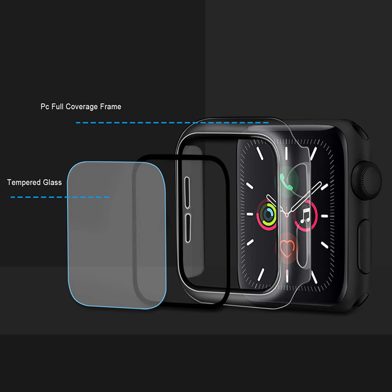 [Australia - AusPower] - Sobrilli Full Coverage Case with Tempered Glass Screen Protector Compatible with iWatch 38mm Series 3/2/1, Hard PC Bumper Case Protective Cover Frame Compatible with iWatch 38mm (Black) 38 mm Black 