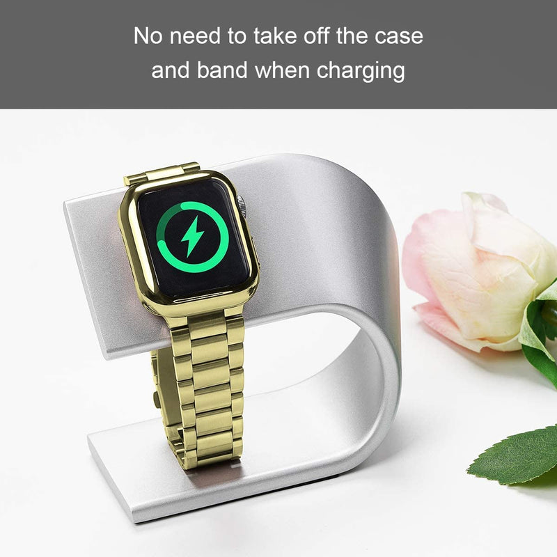 [Australia - AusPower] - iiteeology Compatible with Apple Watch Band 45mm Series 7, Upgraded Stainless Steel Link Replacement Band with iWatch Screen Protector Case Gold/Gold 