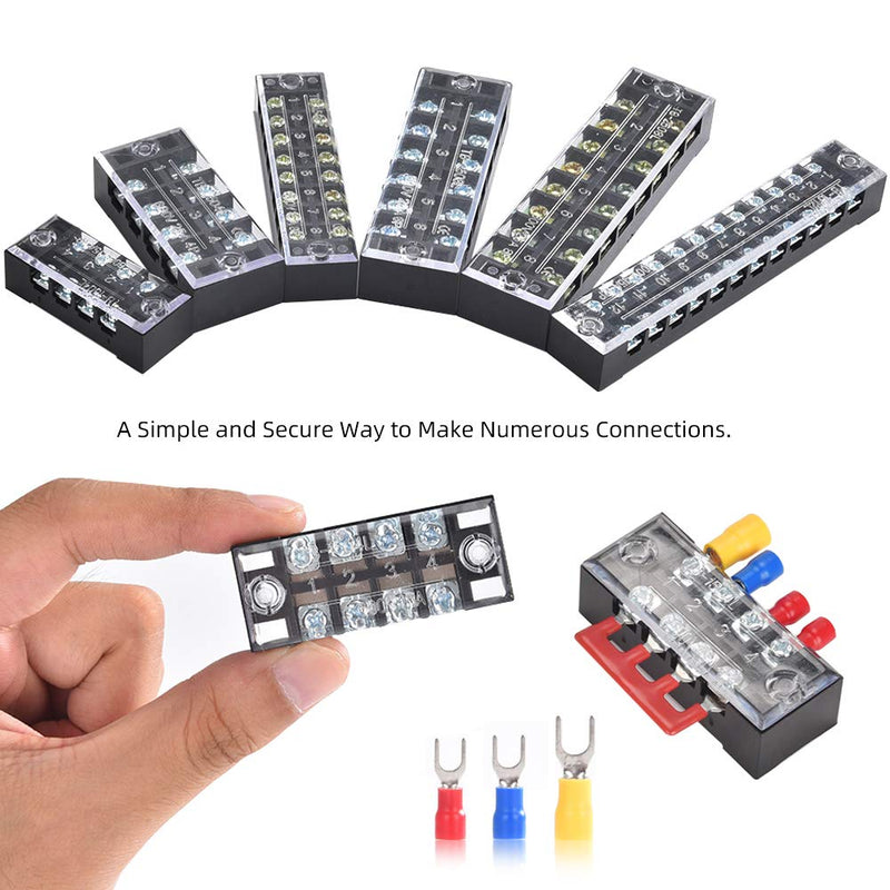 [Australia - AusPower] - 73Pcs(6Sets) Terminal Block Set, 6Pcs 4 Positions 600V 15A Dual Row Screw Terminal Strip Block + 6Pcs Pre-Insulated Terminals Barrier Strip + 60Pcs Insulated Fork Wire Connector by CGele… 15A 4P+6 pcs Jumpers 