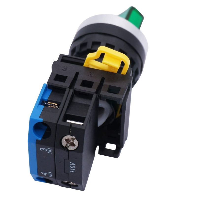 [Australia - AusPower] - TWTADE 22mm SPST 1 NO Two 2 - Positions Maintained Latching Rotary Shell (Green) LED lamp Select Selector Switch 440V 10A (Quality Assurance for 3 Years) LA38M-10XD-21 Green 