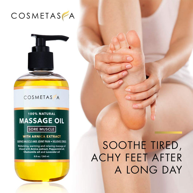 [Australia - AusPower] - Cosmetasa Sore Muscle Massage Oil with Deep Tissue Massager - Thumb Saver and Oil Soothes Muscle and Joint Pain with Arnica Extract, Peppermint, Chamomile, and Lavender Oil 8.8 Fl Oz 