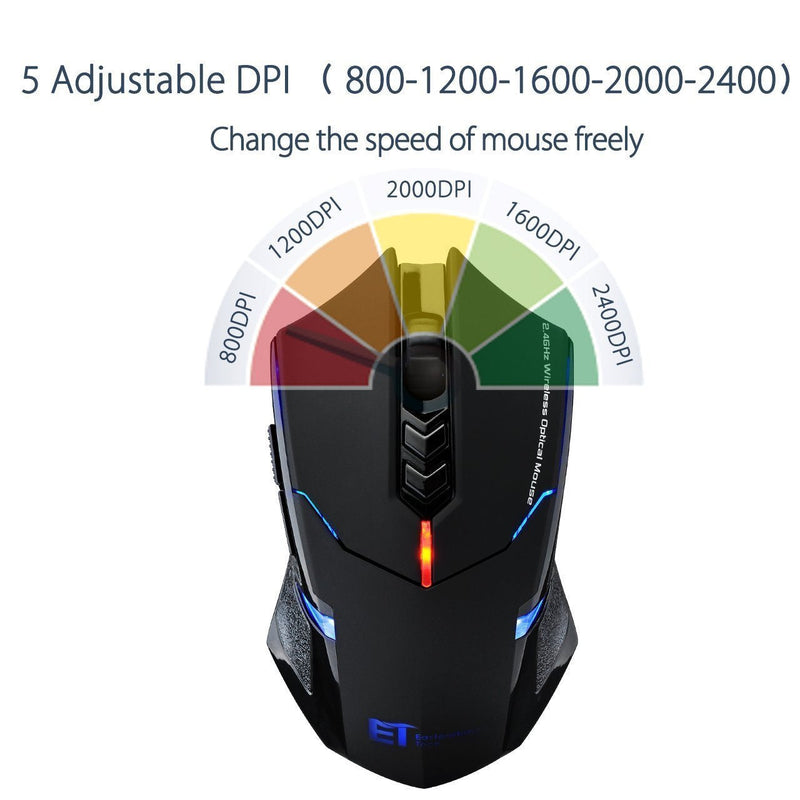 [Australia - AusPower] - StyleZ Wireless Gaming Mouse, 2.4G Computer Mouse Wireless Mice with Quiet Button Design, 2400DPI, 7-Button for Laptop Notebook PC Laptop Computer,Black 