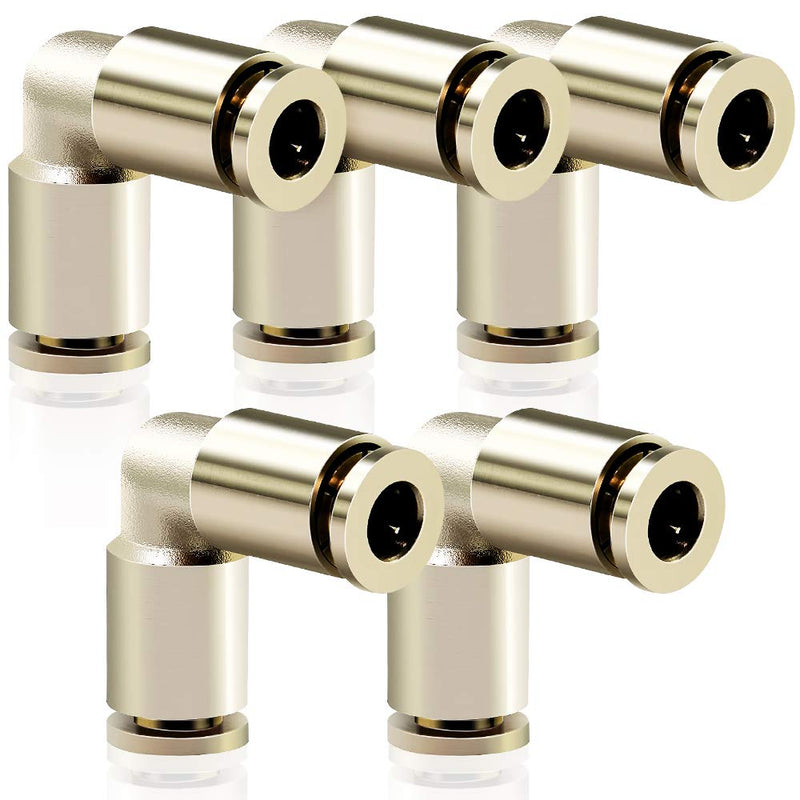 [Australia - AusPower] - TAILONZ PNEUMATIC 1/4 OD Elbow Nickel-Plated Brass Plastic Push to Connect Fittings Tube Connect Push Fit Fittings Tube Fittings Push Lock PV-1/4（Pack of 5） 1/4"OD 