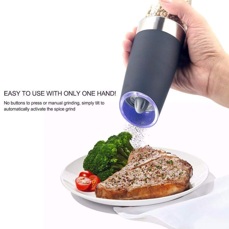 [Australia - AusPower] - Stainless Steel Battery Operated Gravity Electric Pepper Grinder Salt Mill Automatic Spices Mill with Blue Led Light 