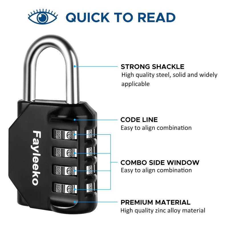 [Australia - AusPower] - Combination Lock, 4 Digit Combination Padlock for School Gym Sports Locker, Fence, Toolbox, Case, Hasp Cabinet Storage (2 Pack, Black) 2 Pack 
