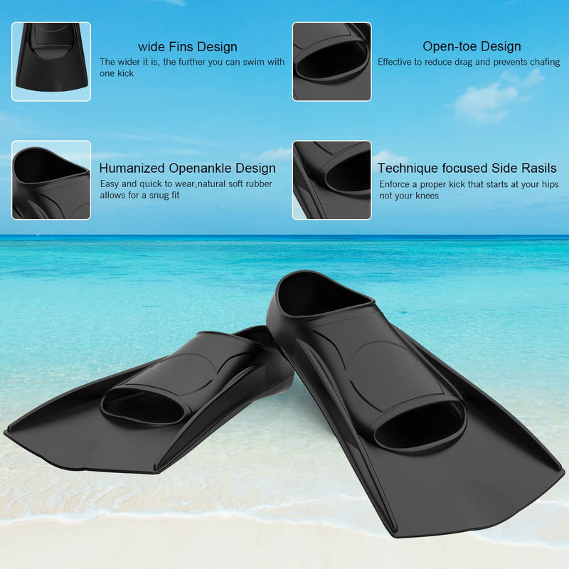 [Australia - AusPower] - WSTOO Swim Fins, Swimming Training Fins for Snorkeling, Swimming and Diving.Swim Flippers Suitable for Adults and Kids Black XS (US Child 1-2) 