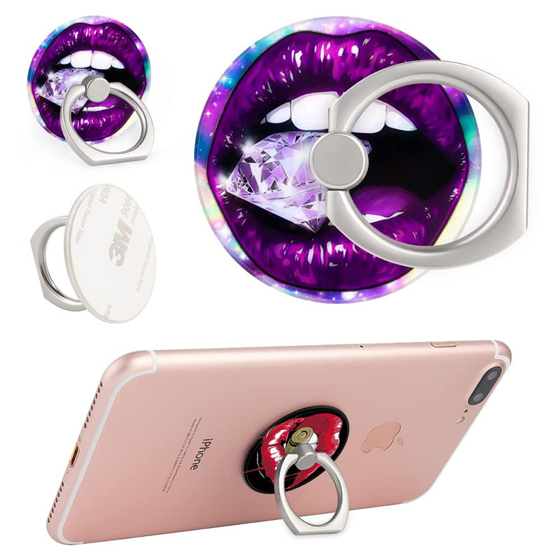[Australia - AusPower] - BF2JK Three Pack Cell Phone Ring Holder - Finger Ring & Stand for Smartphones,Tablets,Pads and Most Cases (Except Silicone/Leather) - Pink Red Lips in Bullet Purple Lips with Diamond 