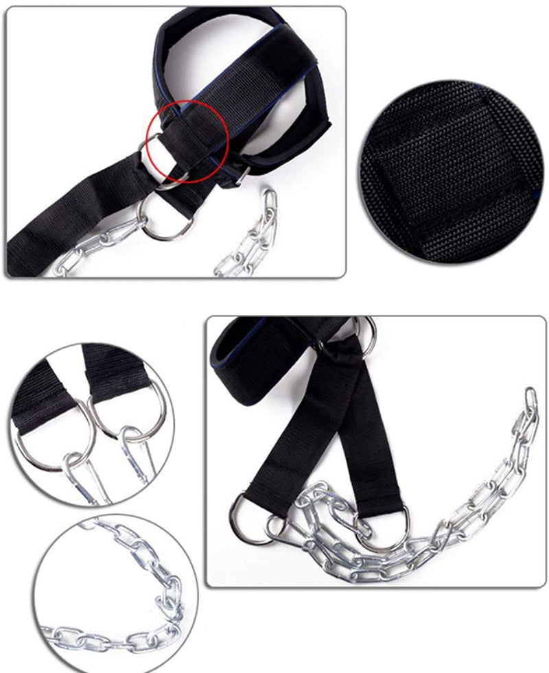 [Australia - AusPower] - Visaman Fitness Neck Head Harness Neck Training Weight Lifting Strength Trainer with Adjustable Long Steel Chain and Strap Improve Muscle Strength Neck Exerciser 