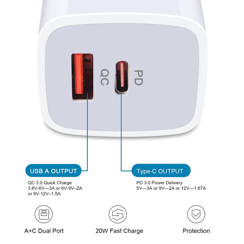 [Australia - AusPower] - Super Fast Type C Charger,PD 20W USB-C Rapid Charger for Samsung Galaxy S22/S21 Ultra/S21FE/A13/S20+/S20 Ultra/Note 20/LG, with 3A 6ft USB C to USB C Fast Charging Cable for iPad Mini 6,iPad Air 4 