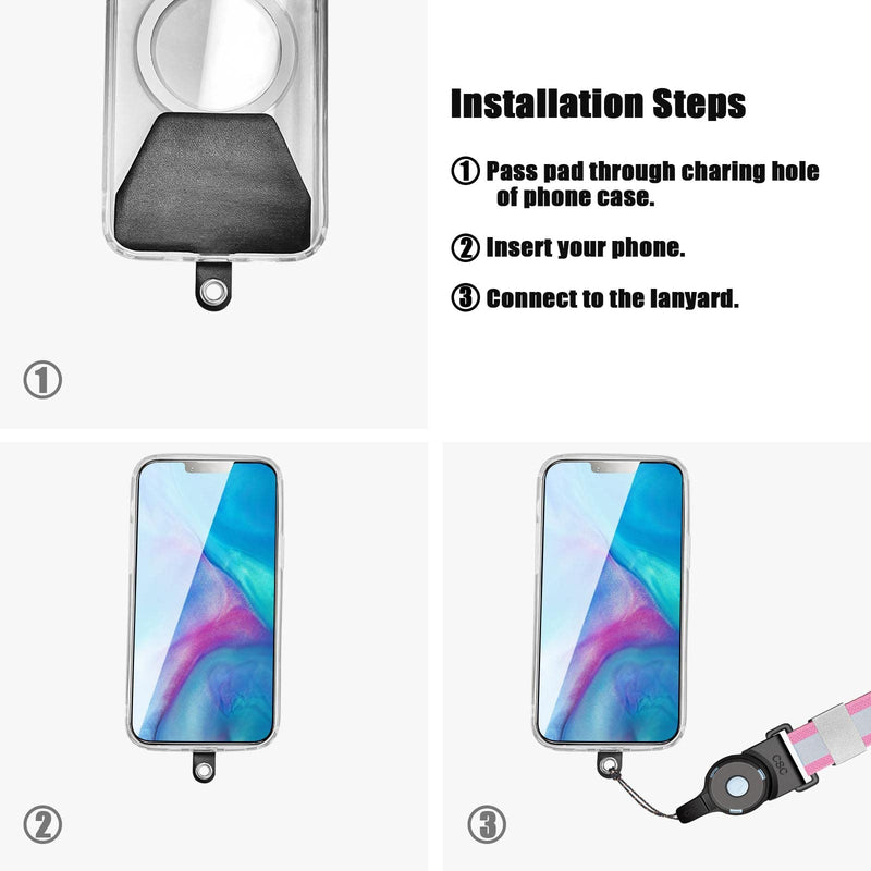 [Australia - AusPower] - Cell Phone Lanyard for Women with 3 Pieces Adjustable Neck Strap and 3 Pieces Mobile Phone Lanyard Patch, Universal Adjustable Phone Lanyards for Around The Neck Compatible with All Smartphone Purple+Pink+Green 