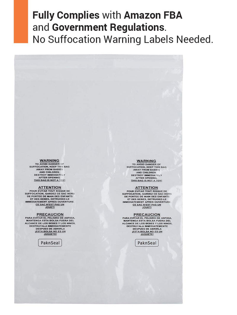 [Australia - AusPower] - PaknSeal Clear 9x12 Self Seal Poly Bags, Suffocation Warning (100 Count) 9"x12" 