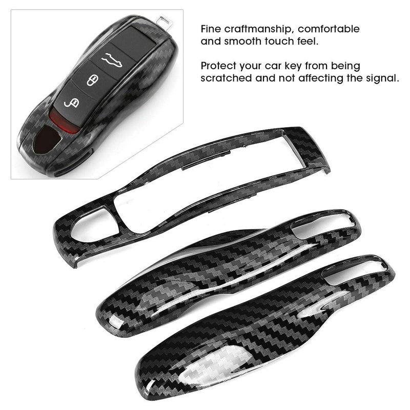 [Australia - AusPower] - Remote Key Cover Fit For Porsche Cayman/Macan/Boxster, 3Pcs/Set ABS Carbon Fiber Style Car Key Trim Cover 
