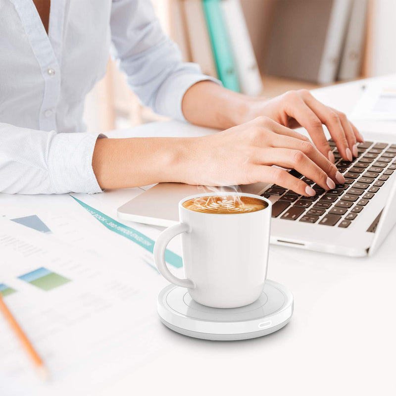 [Australia - AusPower] - BESTINNKITS Smart Coffee Set Auto On/Off Gravity-induction Mug Office Desk Use, Candle Wax Cup Warmer Heating Plate (Up To 131F/55C), 14oz (White Set) White Set 