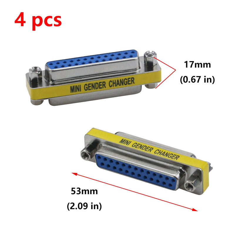 [Australia - AusPower] - Antrader 4-Pack DB25 25 Pin Serial Port Female to Female Mini Gender Changer Coupler Adapter RS232 Connector DB25 (Female to Female) 