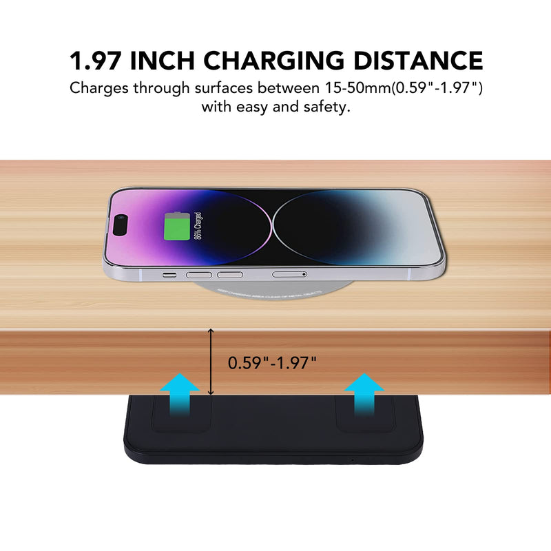 [Australia - AusPower] - 1.97"(50mm) NiiTTER Invisible Wireless Charger, Under Desk Wireless Charger, Hidden Charging Station for iPhone 14/13/12/ Samsung Galaxy S23/S22/S21(Adapter Included) 