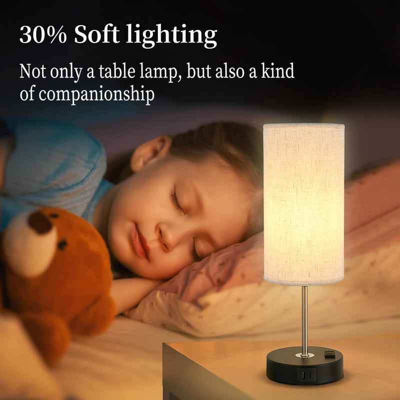 [Australia - AusPower] - Gugsey Bedside Table Lamp with USB Port - Touch Desk Lamp for Bedroom, 3 Way Dimmable Small Nightstand Lamp for Living Room, Dorm, Home Office (Bulb Included) (Linen) Black 