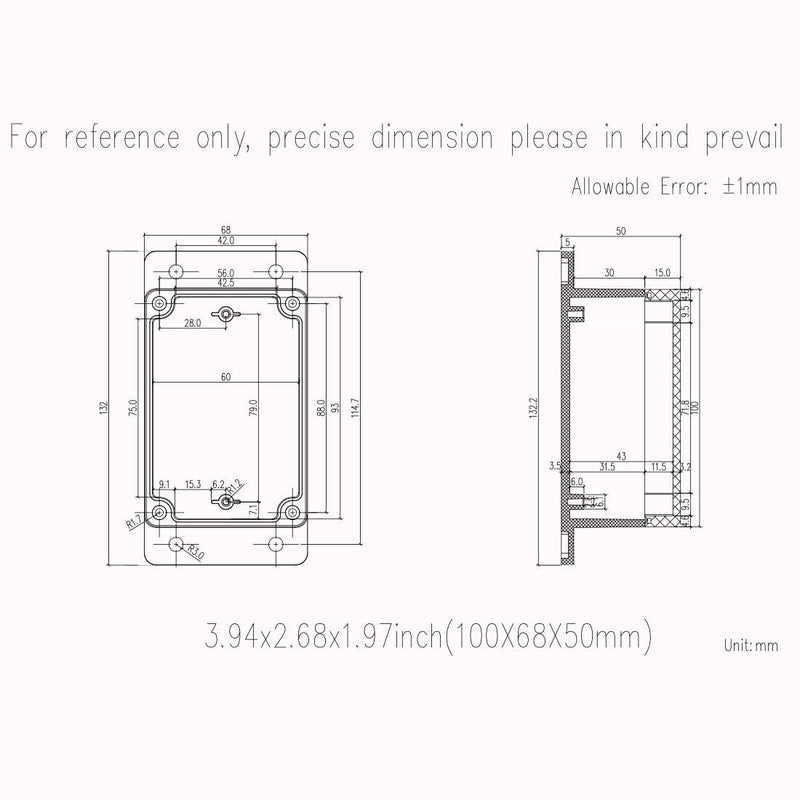 [Australia - AusPower] - Zulkit Junction Box ABS Plastic Dustproof Waterproof IP65 Universal Electrical Boxes Project Enclosure with Fixed Ear Black 3.94 x 2.68 x 1.97 inch (100 x 68 x 50 mm)(Pack of 2) 3.94" x 2.68" x 1.97"(Pack of 2) 