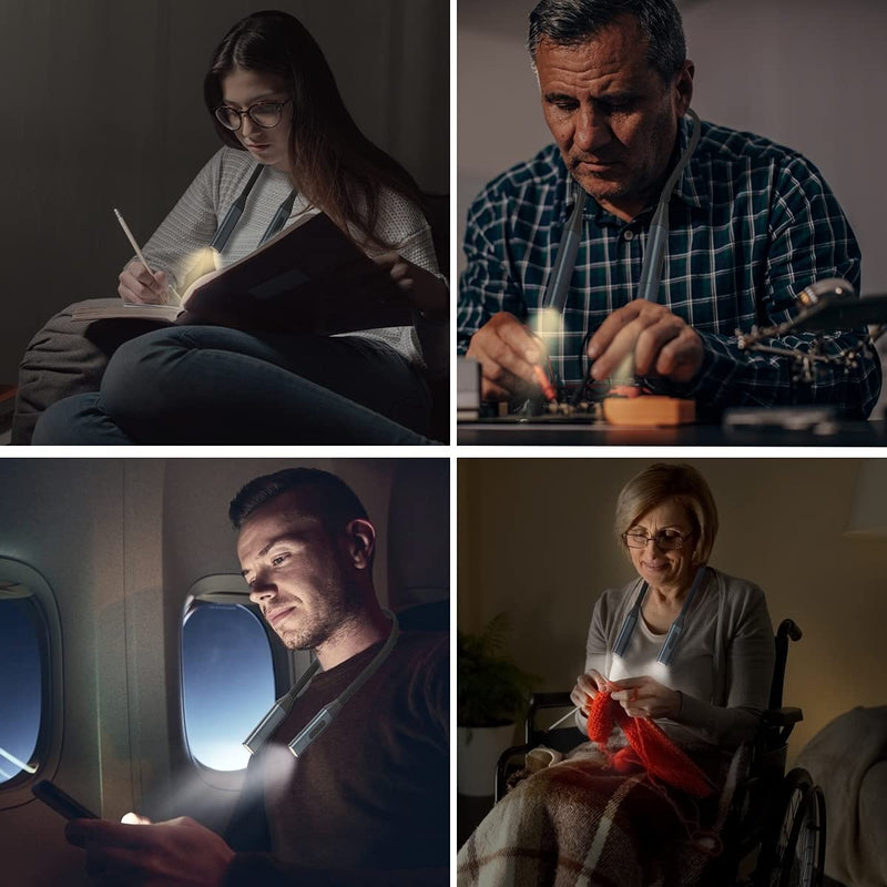 [Australia - AusPower] - AMIR Newest Version 8 LED Neck Reading Light, Book Light for Reading in Bed, 3 Colors, Brightness Adjustable, Bendable Arms, Rechargeable, Perfect for Reading, Knitting, Camping, Repairing 