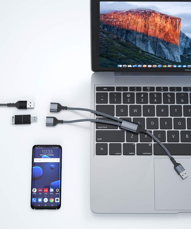[Australia - AusPower] - USB Splitter Y Cable 1FT (2-Pack),USB A 1 Male to 2 Female Extension Cord Converter,Dual Double USB Port Extender Hub Data Charger Power Split Adapter for Mac,Car,Xbox One Series X/S,PS4,PS5,Laptop Gray 