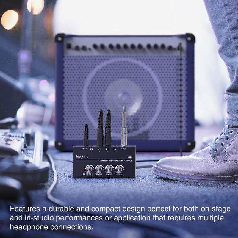 [Australia - AusPower] - Fifine Headphone Amplifier 4 Channels Metal Stereo Audio Amplifier,Mini Earphone Splitter with Power Adapter-4x Quarter Inch Balanced TRS Headphones Output and TRS Audio Input for Sound Mixer-N6 