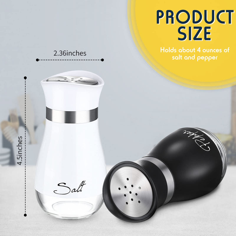 [Australia - AusPower] - 2 Pieces Salt and Pepper Shakers Set, Spice Dispenser with Stainless Steel Lid Pour Holes Glass Refillable Pepper Shaker Seasoning Cans for Home, Restaurant, Canteen (Black, White) Black/White 