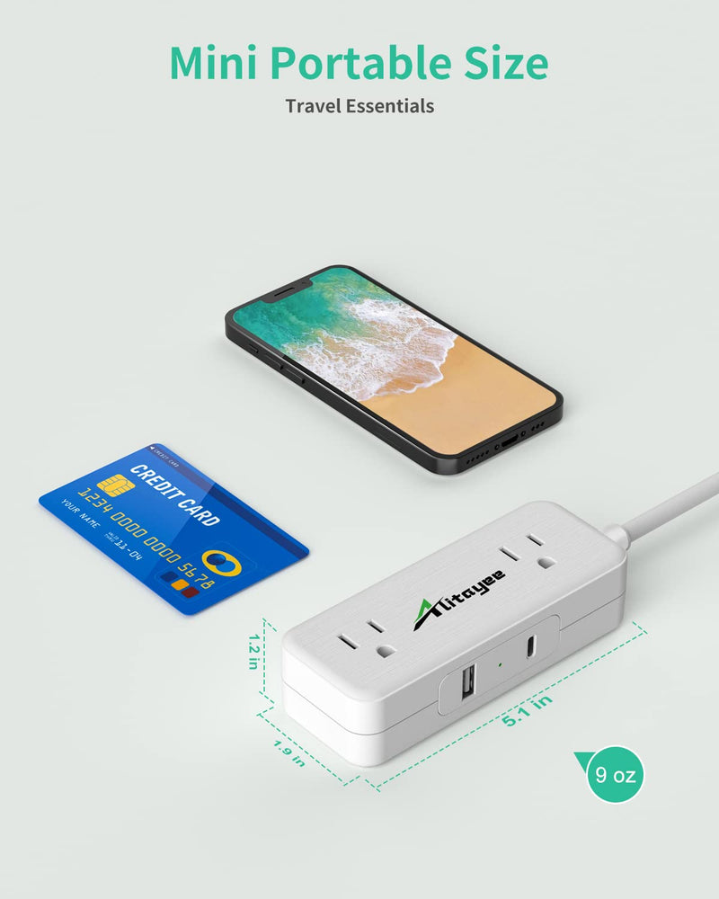 [Australia - AusPower] - Travel Extension Cord,Mini USB C Power Strips with 2 Outlets 2 USB Ports Fast Charge, USB Power Strip with Flat Plug and 5ft Heavy Duty Extension Cords,No Surge Protector for Cruise Travel Home Office 